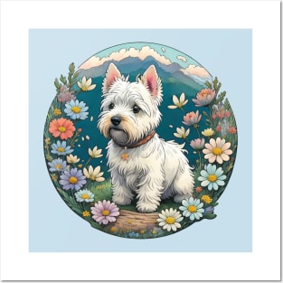 Westie Flower Scene Posters and Art